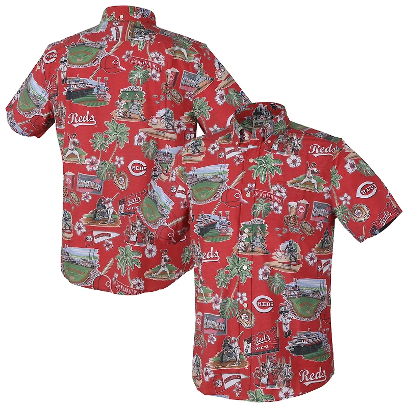 Men's Reyn Spooner Red Cincinnati Reds Scenic Tri-Blend Button-Down Shirt