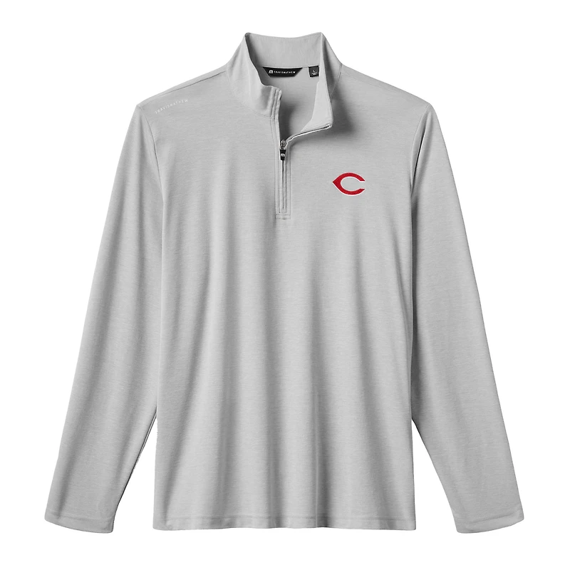 Men's TravisMathew  Gray Cincinnati Reds Time to Tailgate Tri-Blend Quarter-Zip Pullover