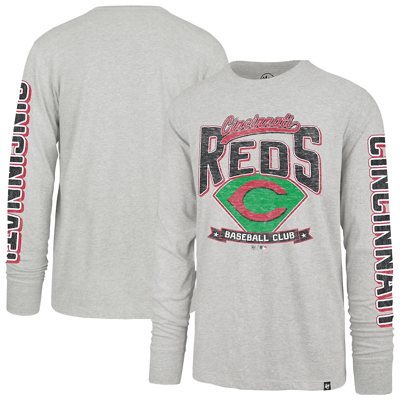 Men's '47 Gray Cincinnati Reds Fair Ball Franklin Long Sleeve T-Shirt