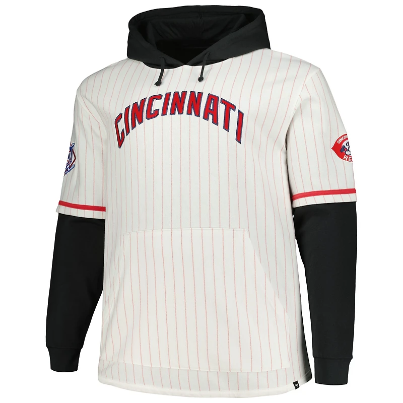Sweat à capuche '47 White Cincinnati Reds Big & Tall pour hommes, collection double en-tête fines rayures