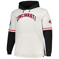 Sweat à capuche '47 White Cincinnati Reds Big & Tall pour hommes, collection double en-tête fines rayures