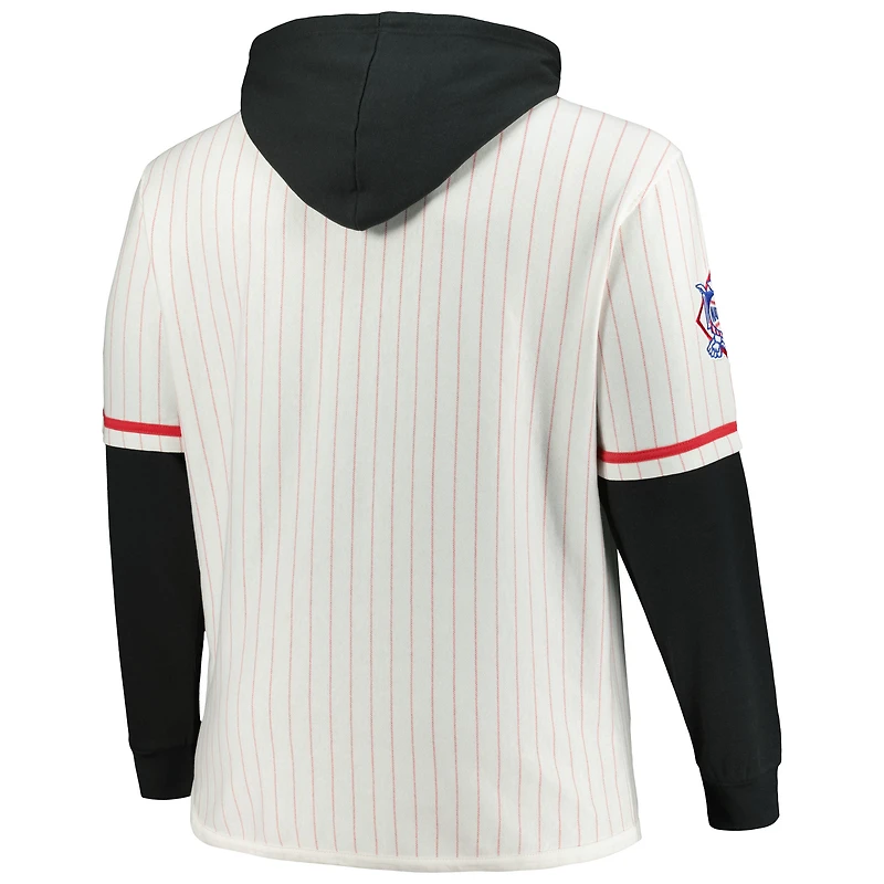 Sweat à capuche '47 White Cincinnati Reds Big & Tall pour hommes, collection double en-tête fines rayures