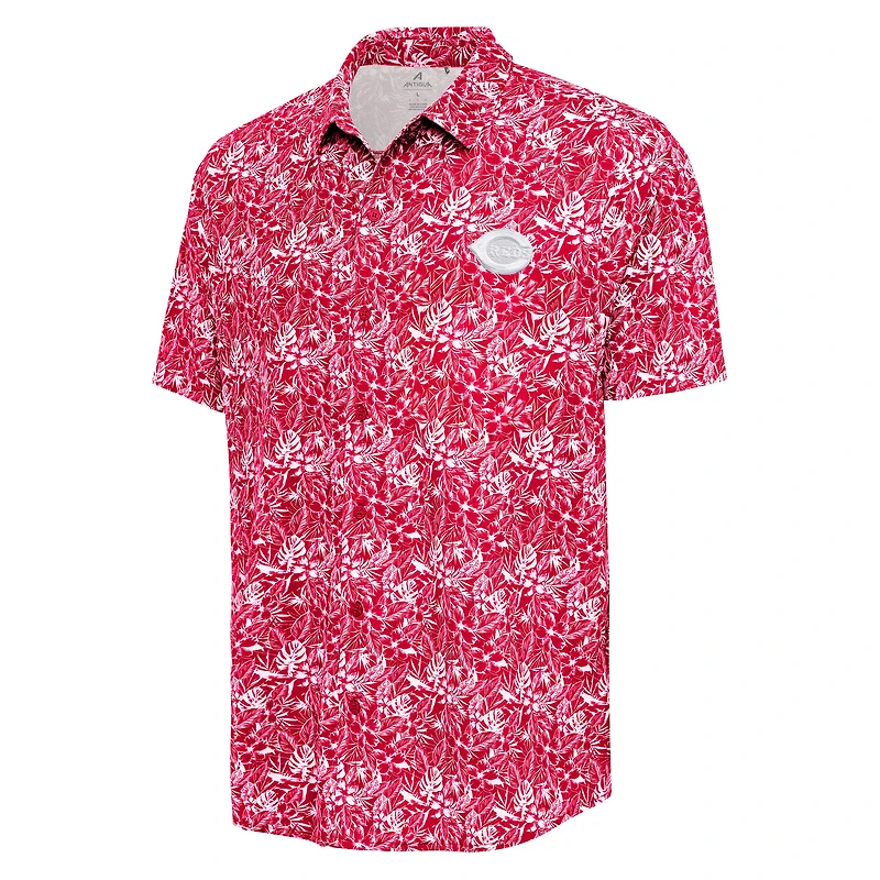 Men's Antigua Red Cincinnati Reds Resort Button-Up Shirt