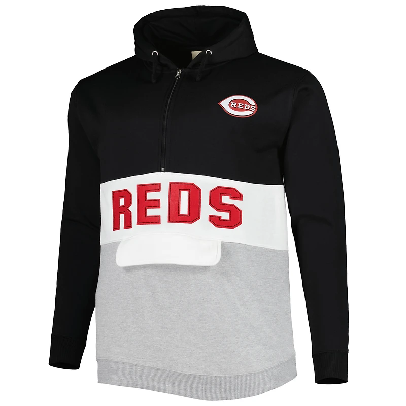 Chandail à capuchon demi-glissière en polaire Big & Tall Cincinnati Reds noir/blanc pour homme