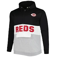 Chandail à capuchon demi-glissière en polaire Big & Tall Cincinnati Reds noir/blanc pour homme