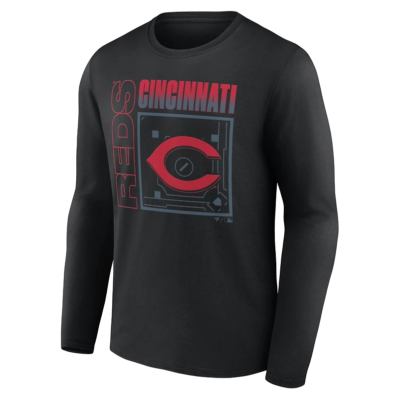 Men's Black Cincinnati Reds Home Field Pop Personalized Name & Number Long Sleeve T-Shirt
