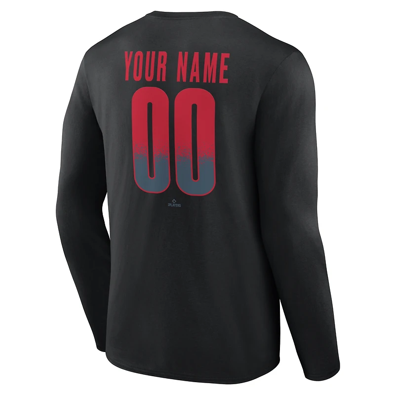 T-shirt à manches longues noir pour homme Cincinnati Reds Home Field Pop personnalisé avec nom et numéro