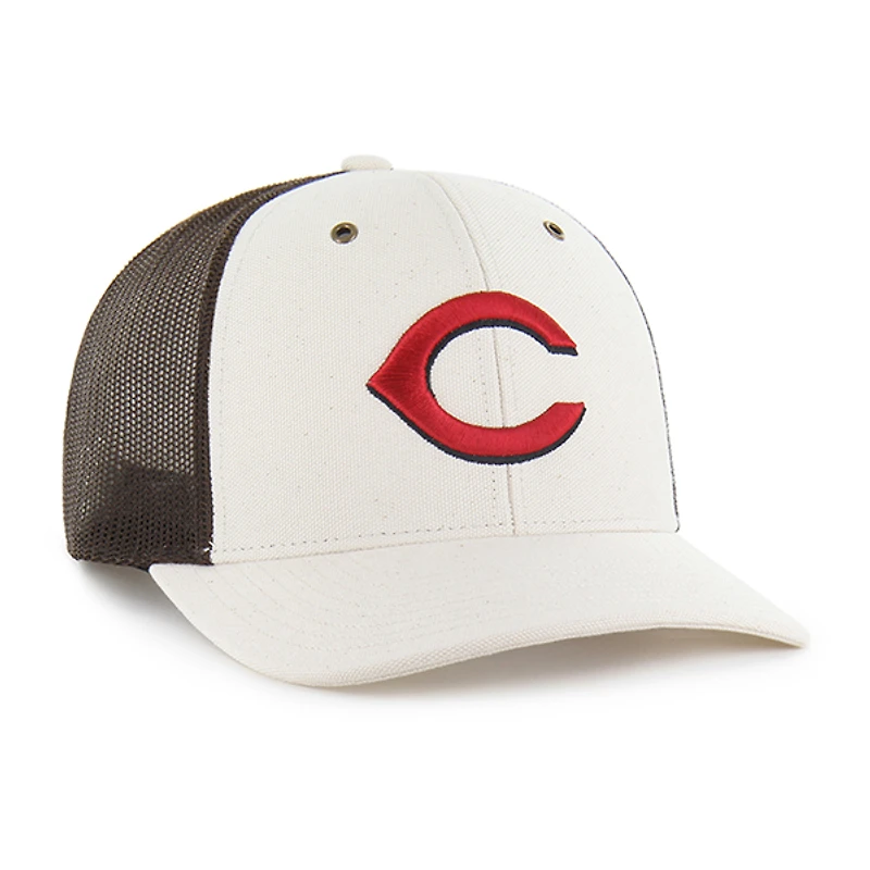 Men's Carhartt x '47 Natural/Brown Cincinnati Reds Undyed Trucker Adjustable Hat