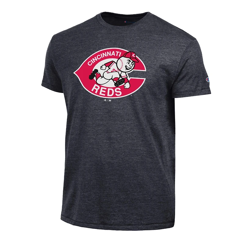 T-shirt Champion noir pour homme, logo Cooperstown des Reds de Cincinnati, mélange trois matières