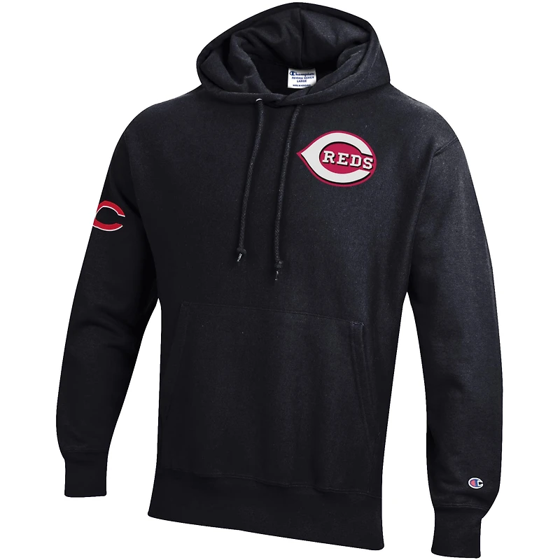 Men's Champion Black Cincinnati Reds Reverse Weave Chenille Hoodie