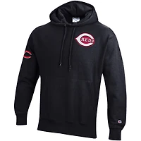 Men's Champion  Black Cincinnati Reds Reverse Weave Chenille Hoodie