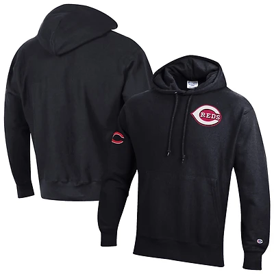 Men's Champion  Black Cincinnati Reds Reverse Weave Chenille Hoodie