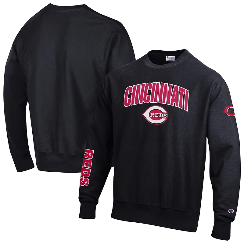 Men's Champion  Black Cincinnati Reds Reverse Weave Chenille Sweatshirt