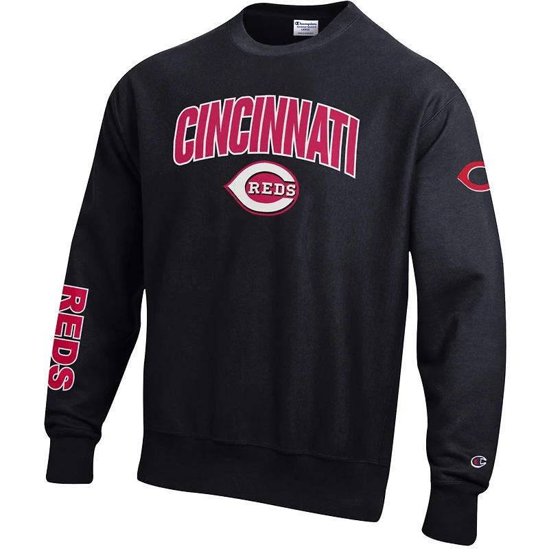 Sweat-shirt Champion noir pour homme en chenille tissée inversée, modèle Reds de Cincinnati