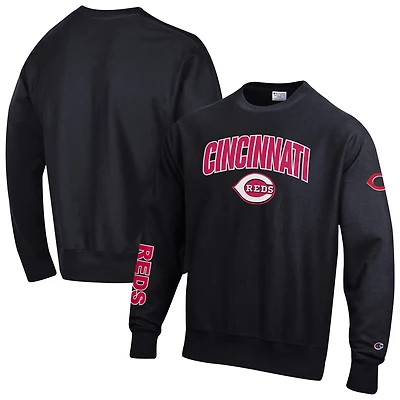 Men's Champion  Black Cincinnati Reds Reverse Weave Chenille Sweatshirt