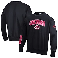 Sweat-shirt Champion noir pour homme en chenille tissée inversée, modèle Reds de Cincinnati