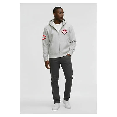Men's Champion Gray Cincinnati Reds Reverse Weave Chenille Full-Zip Hoodie