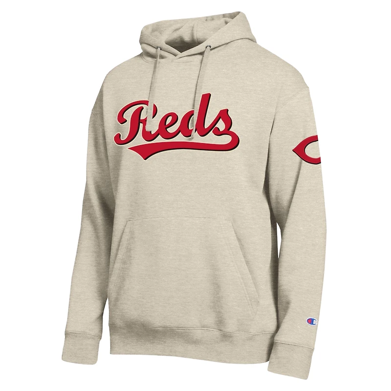 Sweat à capuche Champion Oatmeal Cincinnati Reds All Star avec patch chenille pour homme