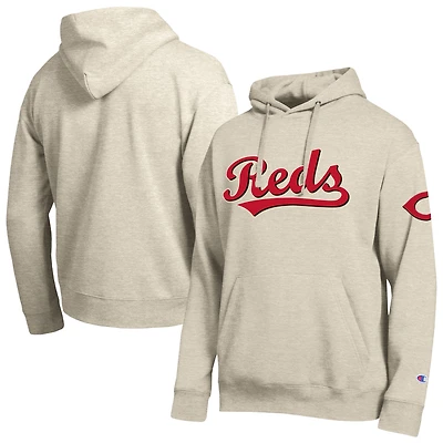 Men's Champion Oatmeal Cincinnati Reds All Star Chenille Patch Hoodie