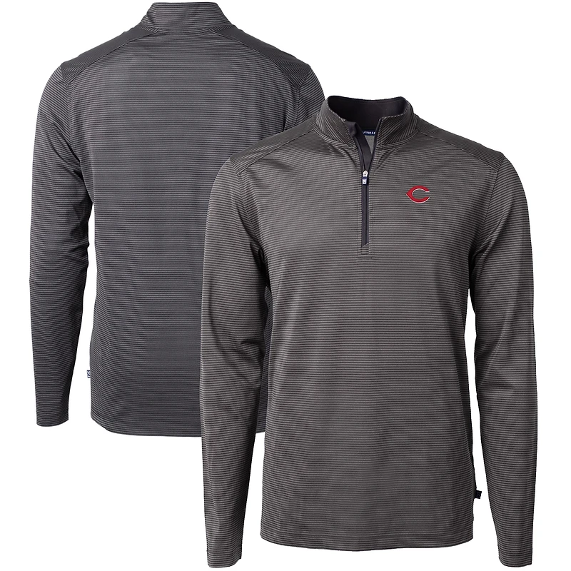 Pull-over zippé recyclé à micro-rayures et col rond pour homme, couleur Virtue Eco Pique, noir/gris, des Reds de Cincinnati, Cutter & Buck, grande taille