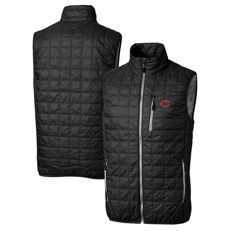 Men's Cutter & Buck Black Cincinnati Reds Big Tall Rainier Full-Zip Puffer Vest