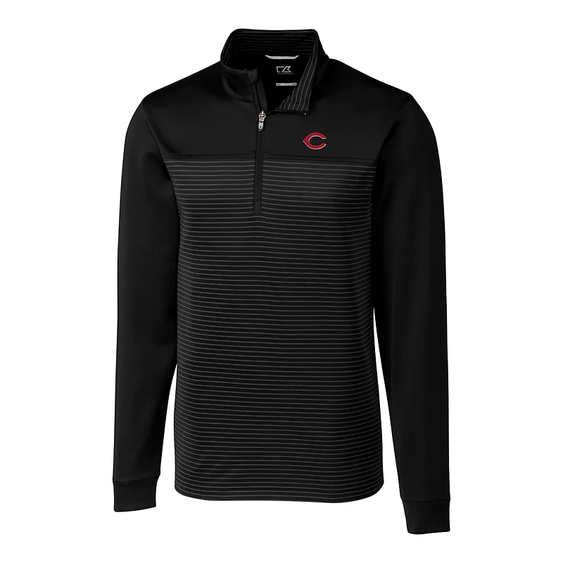 Veste à enfiler demi-zippée rayures Traverse pour homme, noire, des Reds de Cincinnati, coupe Cutter & Buck, grande et taille