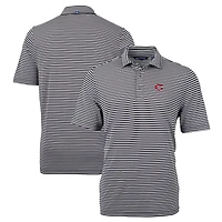 Polo recyclé à rayures et piqué écologique pour homme, couleur noire, des Reds de Cincinnati, grande taille, Cutter & Buck