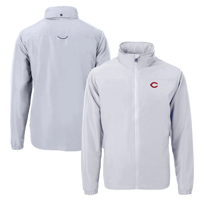 Men's Cutter & Buck Gray Cincinnati Reds Charter Eco Recycled Full-Zip Jacket