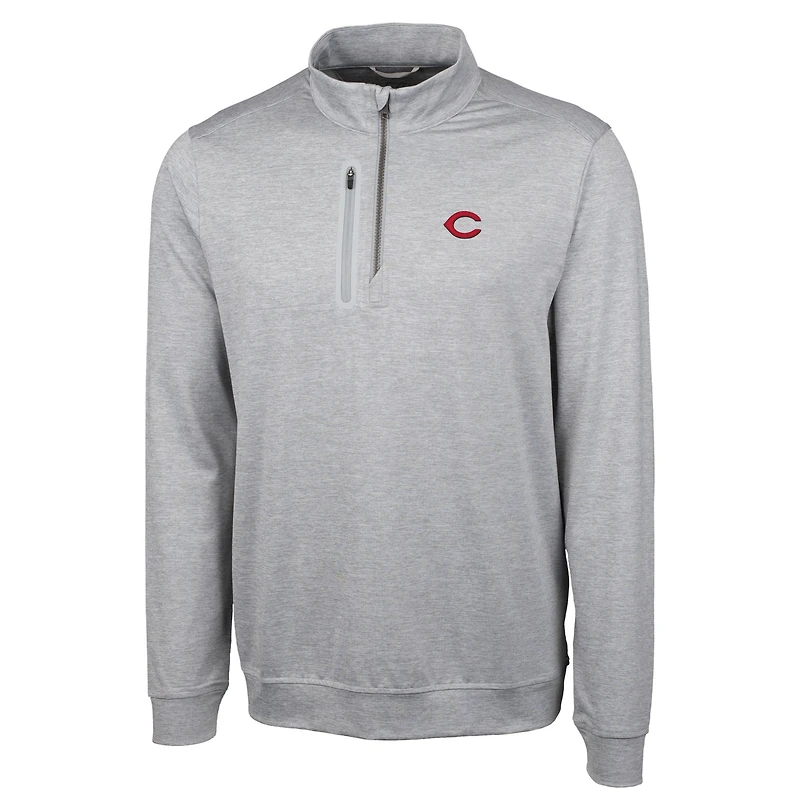 Pull gris chiné Stealth à fermeture éclair quart de tour pour homme des Cincinnati Reds, Cutter & Buck