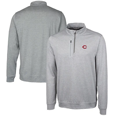 Pull gris chiné Stealth à fermeture éclair quart de tour pour homme des Cincinnati Reds, Cutter & Buck