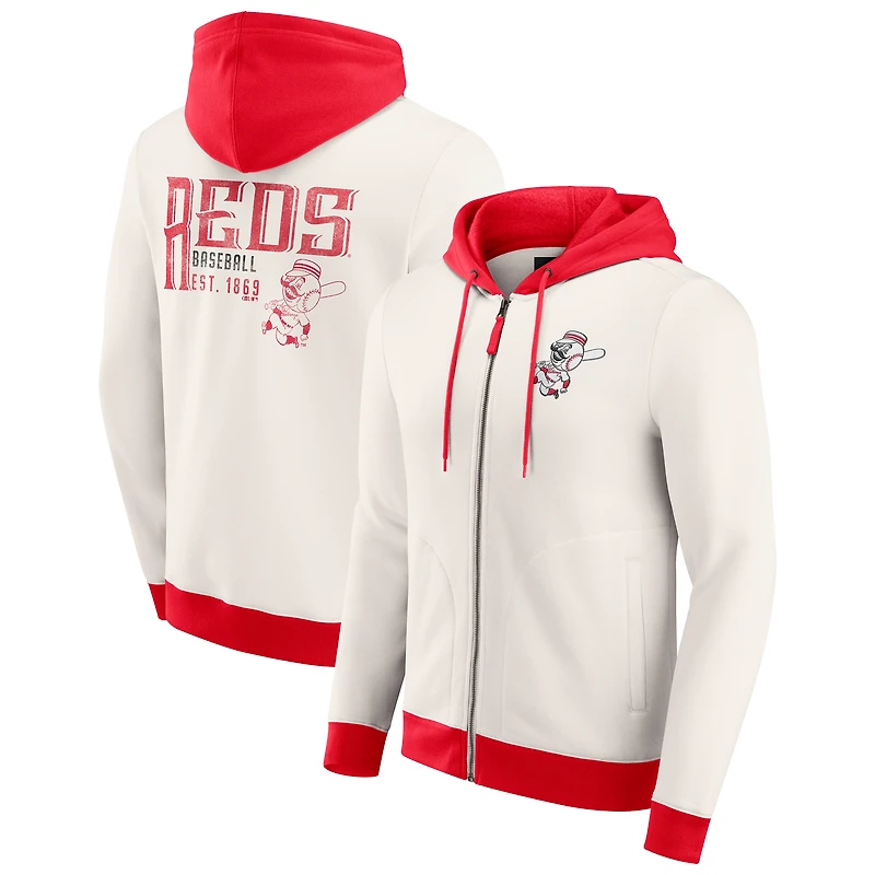 Sweat à capuche zippé en polaire crème des Cincinnati Reds pour homme de la collection Darius Rucker par Fanatics