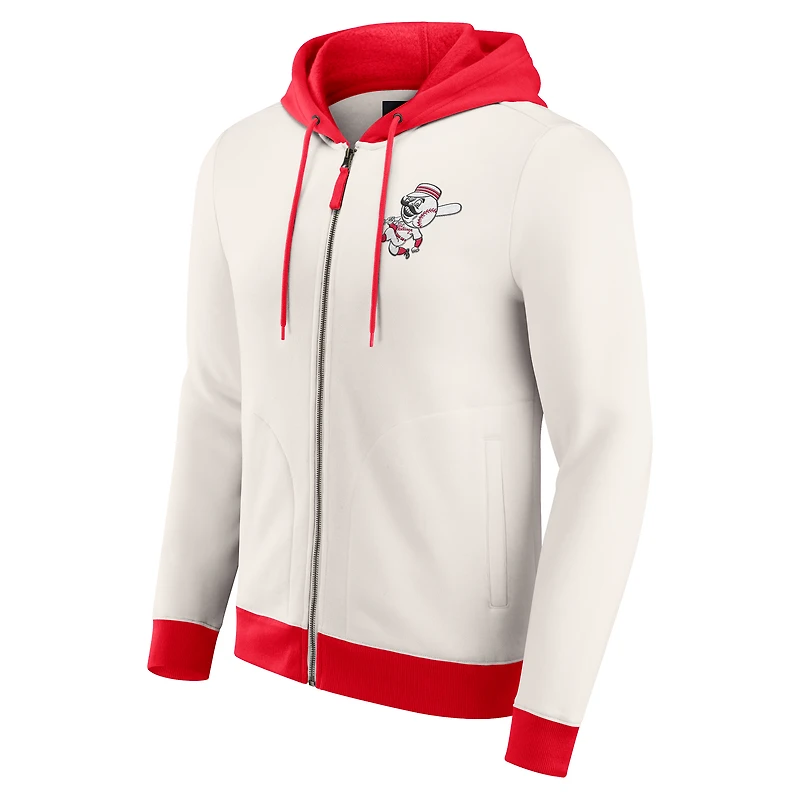 Sweat à capuche zippé en polaire crème des Cincinnati Reds pour homme de la collection Darius Rucker par Fanatics