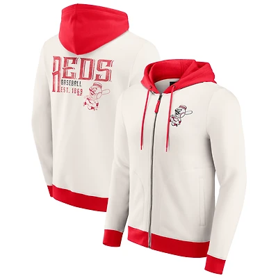 Sweat à capuche zippé en polaire crème des Cincinnati Reds pour homme de la collection Darius Rucker par Fanatics