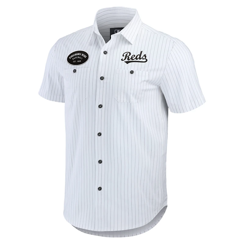 Collection Darius Rucker pour hommes par Fanatics Chemise boutonnée à manches courtes blanche Cincinnati Reds Pin Stripe