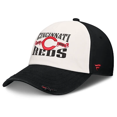 Casquette ajustable Fanatics noire et crème Cincinnati Reds Heritage Scar pour homme