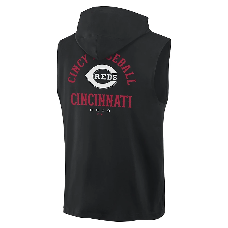 Men's Fanatics Black Cincinnati Reds Fire Speed Sleeveless Pullover Hoodie