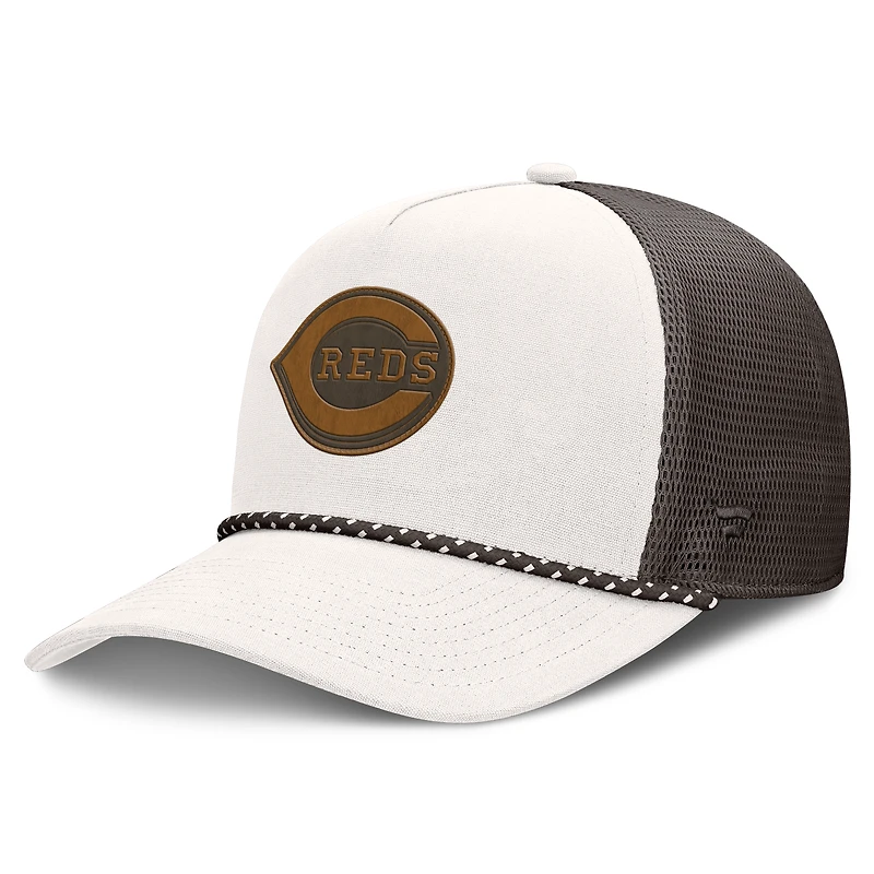 Casquette trucker ajustable Fanatics crème/marron Cincinnati Reds Level Up Bronco pour homme