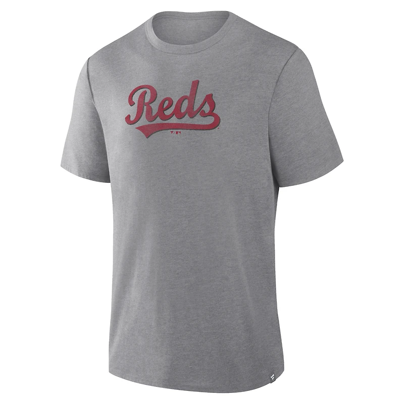 T-shirt Fanatics Heather Gray Cincinnati Reds Play Tribute pour homme, en mélange de trois matières