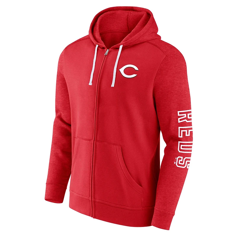 Sweat à capuche léger entièrement zippé Fanatics Red Cincinnati Reds Offensive Line Up pour hommes