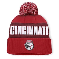 Men's Fanatics Red Cincinnati Reds Striate Cuffed Knit Hat with Pom