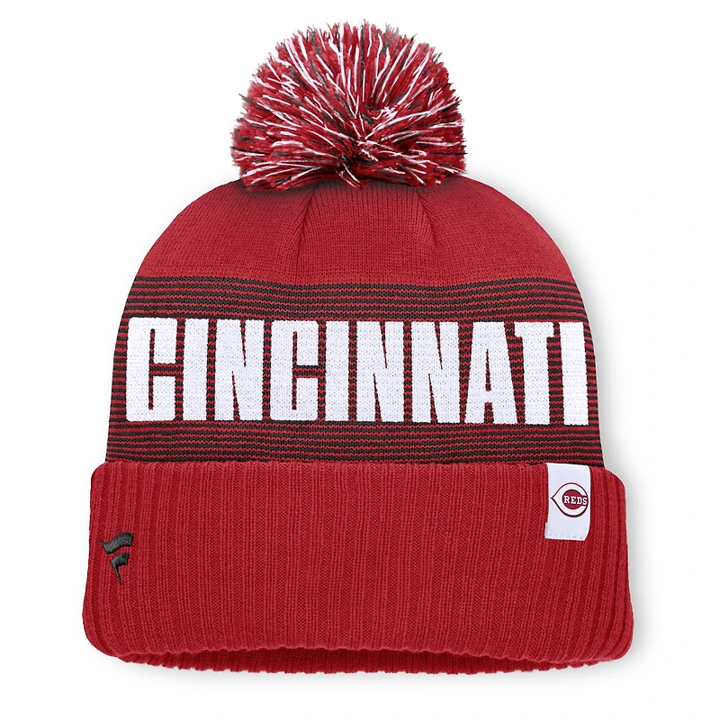 Bonnet à revers rayé rouge Cincinnati Reds pour homme, avec pompon