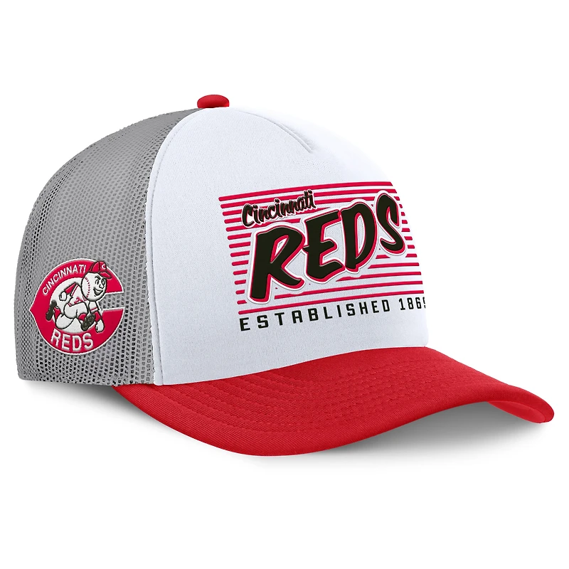 Men's Fanatics White/Red Cincinnati Reds On Deck A-Frame Snapback Hat