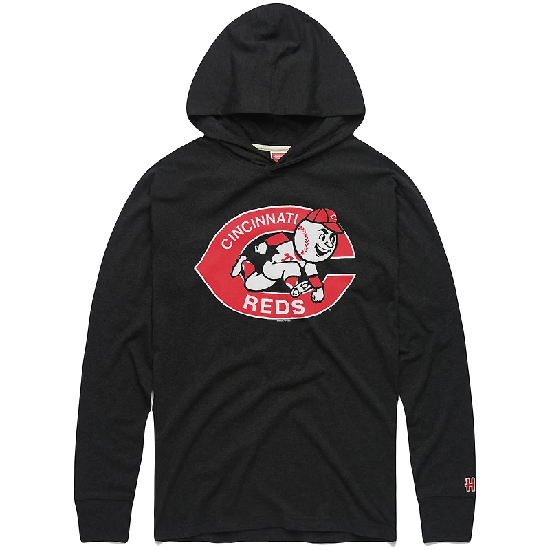 Sweat à capuche léger noir Homage Cincinnati Reds, mélange tri-couche et raglan pour homme