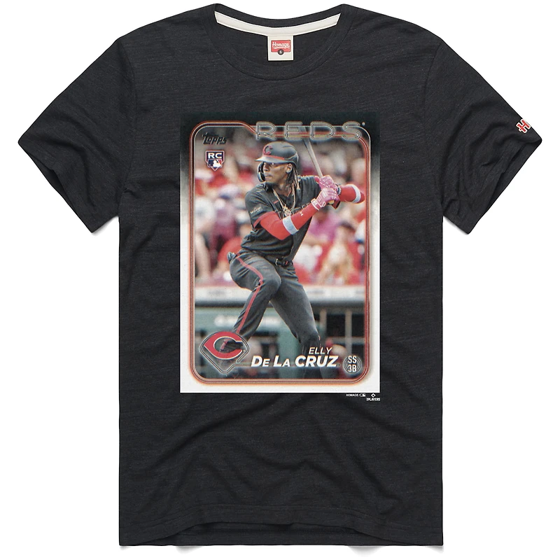 T-shirt tri-blend pour homme, hommage à Elly de La Cruz, anthracite, Reds Cincinnati 2024, Topps Baseball Card Player