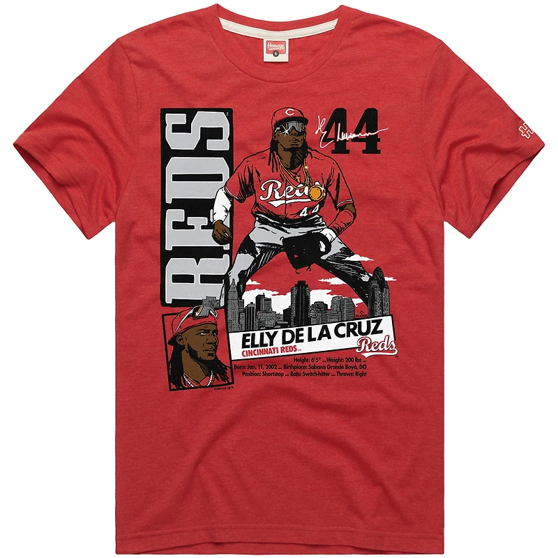 Men's Homage Elly De La Cruz Red Cincinnati Reds Graphic Player Tri-Blend T-Shirt