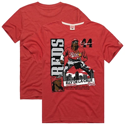 Men's Homage Elly De La Cruz Red Cincinnati Reds Graphic Player Tri-Blend T-Shirt