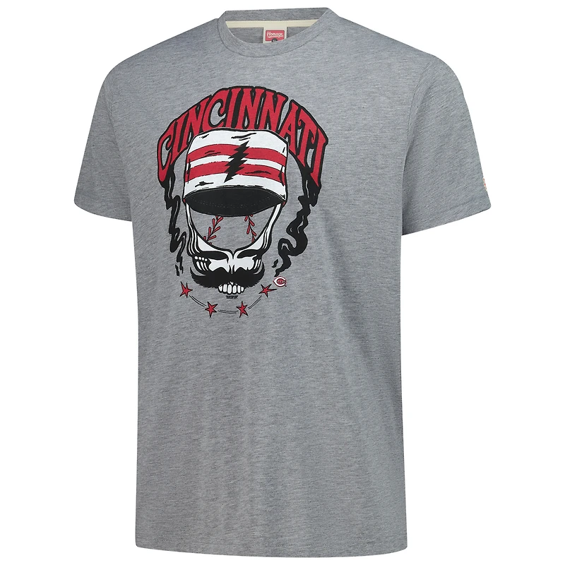 Men's Homage Gray Cincinnati Reds Grateful Dead Tri-Blend T-Shirt