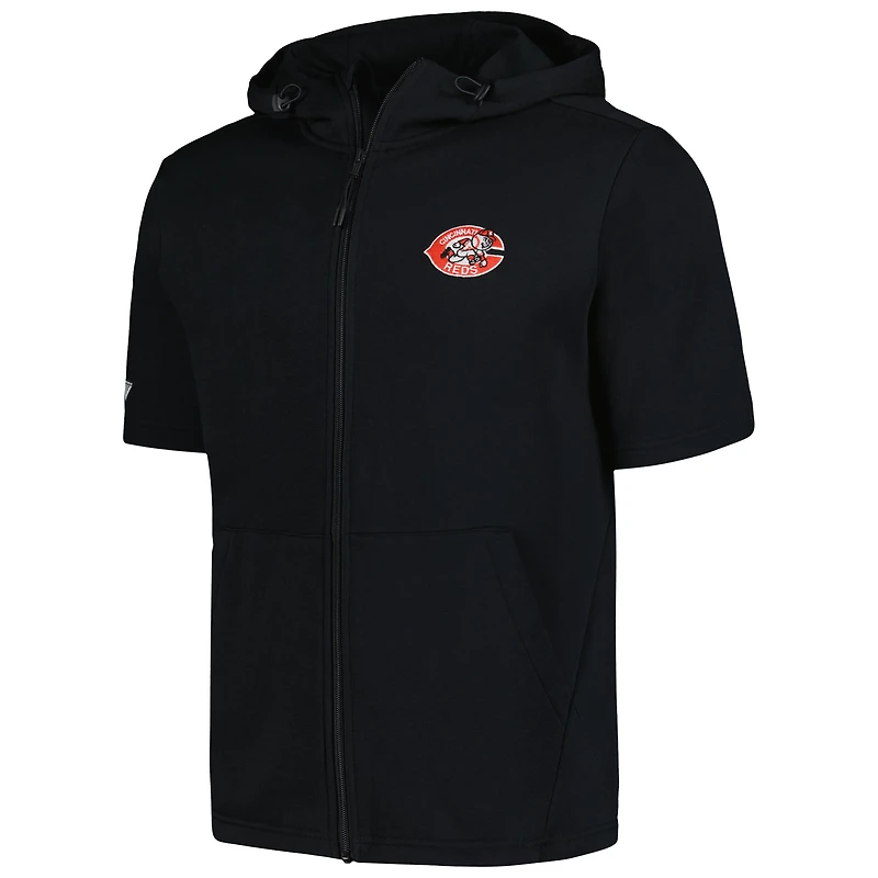 Sweat à capuche manches courtes et entièrement zippé Levelwear pour hommes, noir, Cincinnati Reds Recruit