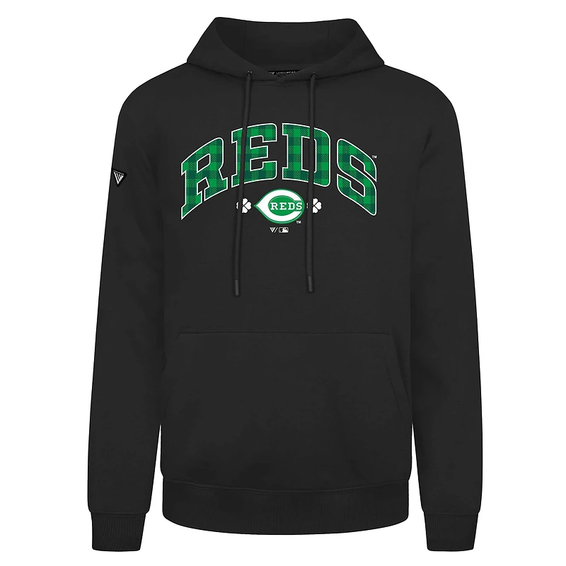 Men's Levelwear  Black Cincinnati Reds St. Patrick's Day Podium Plaid Pullover Hoodie