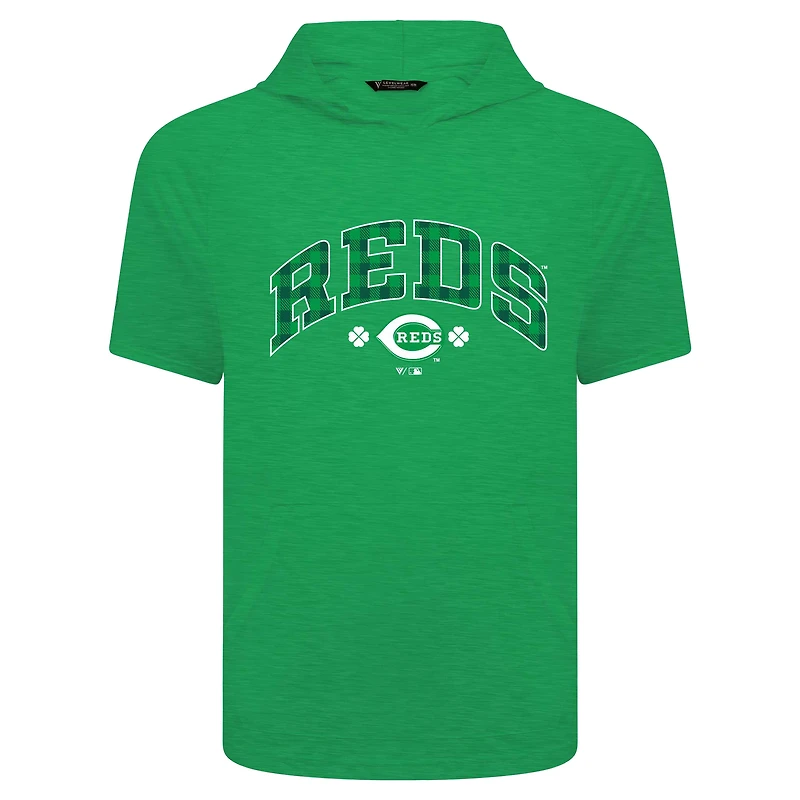 Men's Levelwear Green Cincinnati Reds St. Patrick's Day Phase Plaid Short Sleeve T-Shirt Hoodie